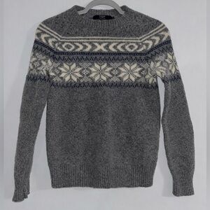 J.Crew 100% Lambswool Gray Fair Isle Sweater Nordic Winter Cozy Women XS